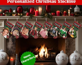 Personalized Elf Christmas Stocking, Custom Buddy The Elf Christmas Stocking, Home Alone Kevin Christmas Movie Stocking, Funny Holiday Gift