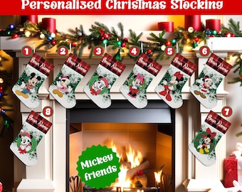 Personalized Mickey Friends Baby Christmas Stocking, Custom Name Baby First Christmas Stocking, Mickey Minnie Pluto Goofy Donald Gift