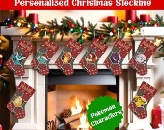 Personalized Christmas Stockings, Poke Game Christmas Stocking, Poke Game Custom Name Stocking, Gift For Kids Family