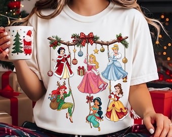 Disney Princess Christmas PNG, Snow White Cinderella Aurora Ariel Belle PNG, Disney Princess Christmas Shirt Design, Sublimation PNG 2026