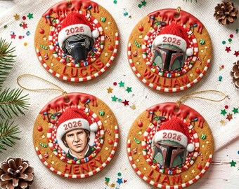 Personalized Star Wars Christmas Ornament, Custom Name 2026 Ornament, Darth Vader Stormtrooper Mandalorian Kylo Ren, 2D Flat Ceramic Gift