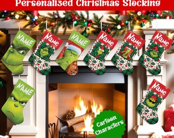 Personalized Green Guy Christmas Stocking, Custom Mean Guy Christmas Stocking, Funny Green Guy Holiday Stocking, Gift For Kids Family Decor