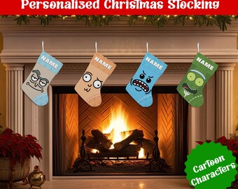 Personalized Christmas Stockings, Rick And Morty Christmas Stocking, Rick Sanchez Morty Smith Pickle Rick Custom Name Gift For Fans Kids