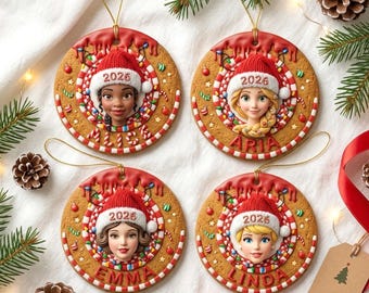 Personalized Princess Christmas Ornament, Custom Name 2026 Ornament, Christmas Princess Character, 2D Flat Ceramic Tree Decor, Girls Gift