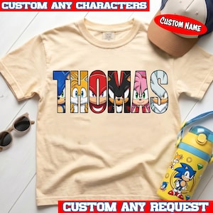 Sonic the Hedgehog Custom Name T-Shirt, Sonic Tails Knuckles Shadow Amy Silver Shirt, Personalized Sonic Gift for Kids Tee