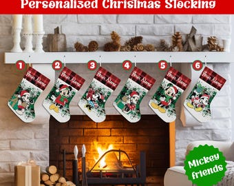 Personalized Mickey Friends Baby Christmas Stocking, Custom Name Baby First Christmas Stocking, Mickey Minnie Pluto Goofy Donald Gift