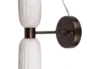 Aplique doble de alabastro, lámpara de baño de latón, lámpara de pared