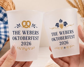 Personalized Oktoberfest Party Cups, Custom Family Name Frosted Cups