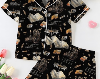 Bookish Castle Pajama Set, Cozy Book Lover Sleepwear, Romantasy Nightwear, Fantasy Pajamas Gift for Readers, BookTok Pajamas