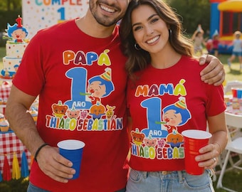 Colorful Circus Birthday Shirt, Custom Family Matching Shirt, First Birthday Outfit Boy, Personalized Mom Dad Shirt, Cartoon Character Shirt