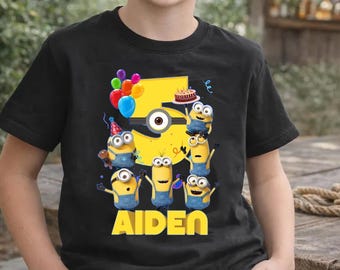 Personalized Mini Birthday T-Shirt: Mini Theme Party, Family Matching Birthday Shirt, Custom Name and Age Kid Birthday Shirt, Minion Shirt