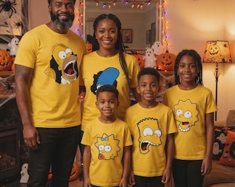 Sampsons Family Matching T-Shirts, Full Cartoon Graphic Shirt, 2026 Family Matching Shirt, Sim pson Family T-Shirt, Cartoon Character Shirt