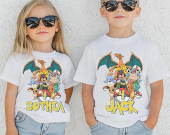 Personalized POKE Birthday Shirt, Custom Poke Family Birthday Shirt, Monster Cartoon Movie PKM Birthday Shirt, Custom Name and Age Shirt