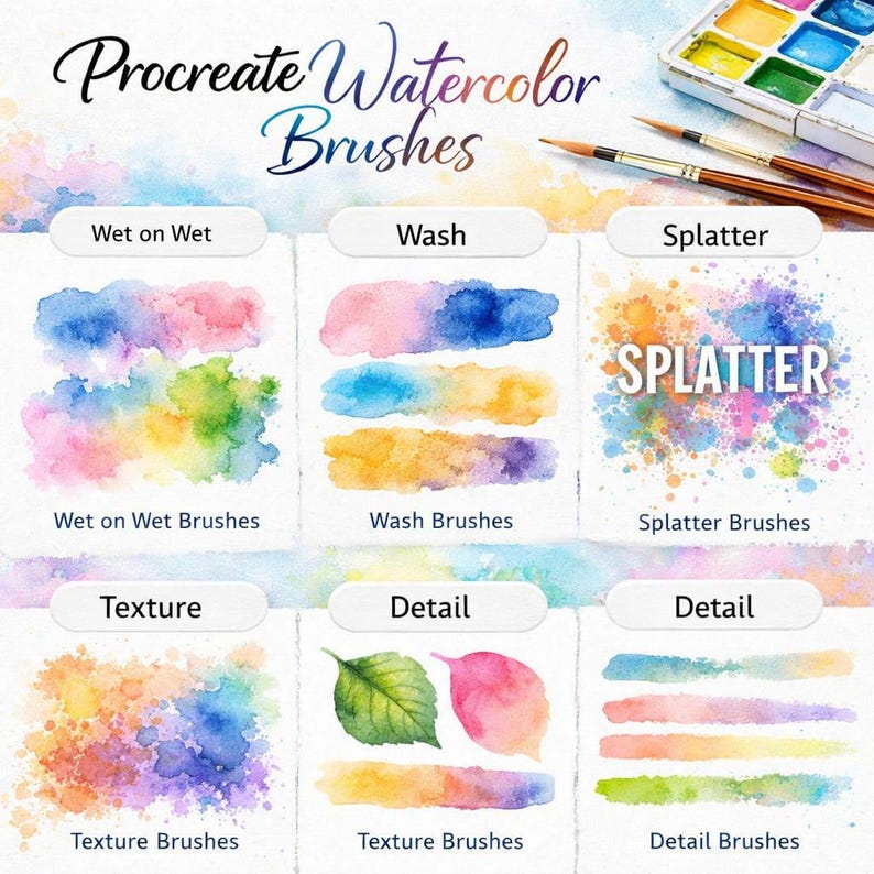 2000+ Watercolor Brushes Procreate Bundle | Realistic Paint, Ink & Wash ...