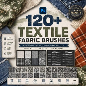 120+ Textile Fabric Photoshop Brushes | Realistic Cloth Texture Patterns (Digital Download)