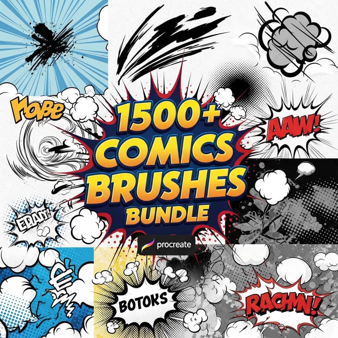 1500+ Procreate Comic Brushes Bundle | Manga, Ink, Halftone (instant ...