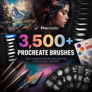 Paquete gigante de más de 3500 pinceles para Procreate / Sellos para dibujo, pintura, caligrafía y tatuajes (descarga digital)