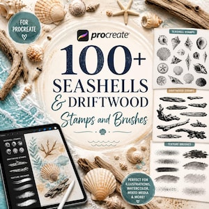 100+ Seashells & Driftwood Brushes for Procreate | Beach Stamp Pack, Ocean Elements (instant download)