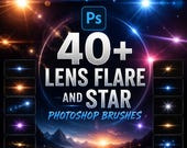 40+ Lens Flare & Star Photoshop Brushes | Glow Light Effects, Sparkle Overlay Brushes (instant download)