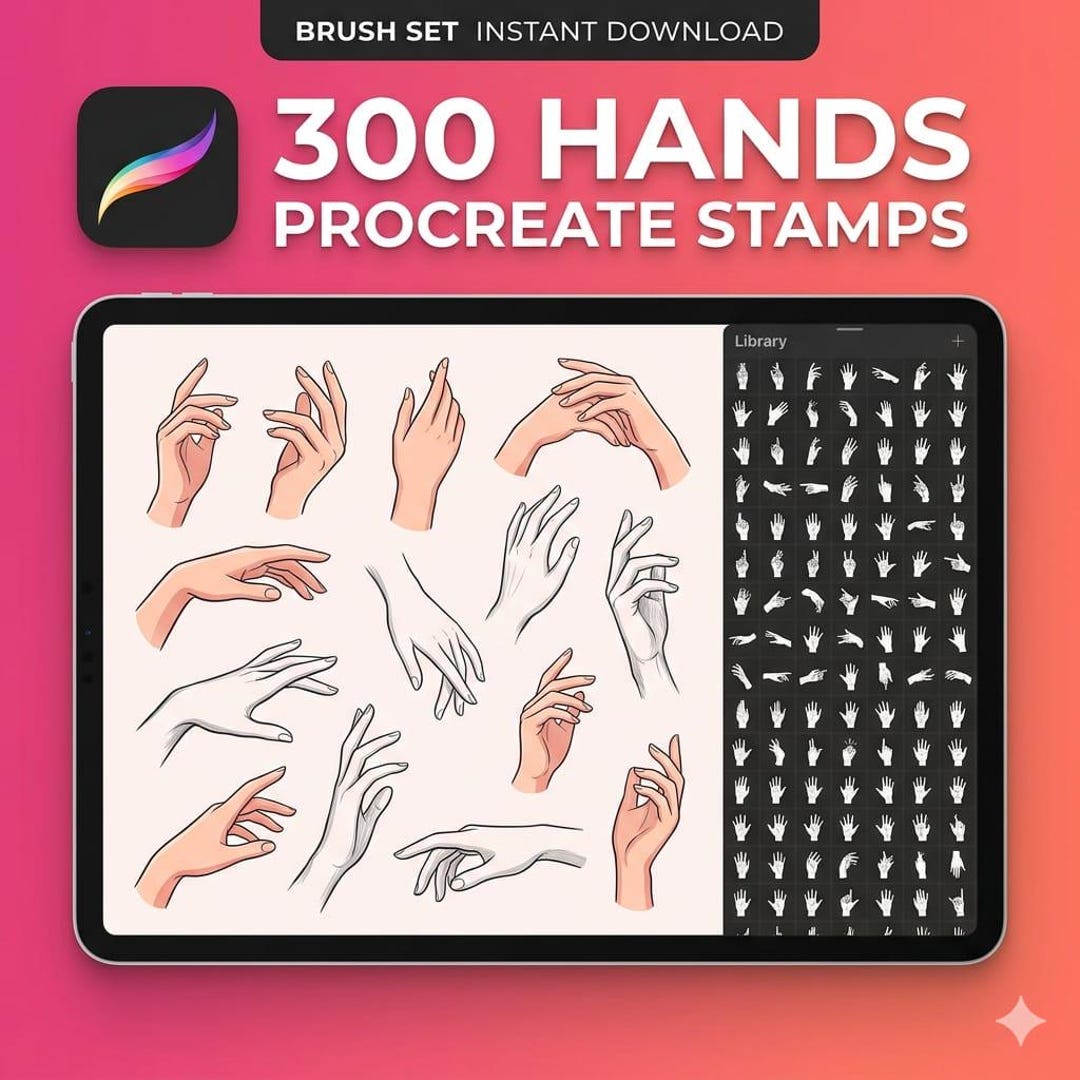 300+ Procreate Hand Stamp Brushes | Hand Poses, Gesture Drawing Kit ...