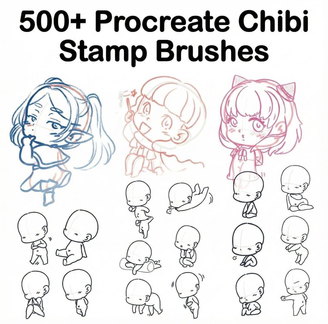 Procreate Chibi Stamp Brushes | Anime Kawaii Character Creator (instant ...
