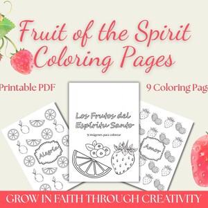 Fruit of the Spirit Coloring Pages, Christian Coloring Printable PDF, Bible Study Activity, 9 Scripture Coloring Pages, Faith Based Gift