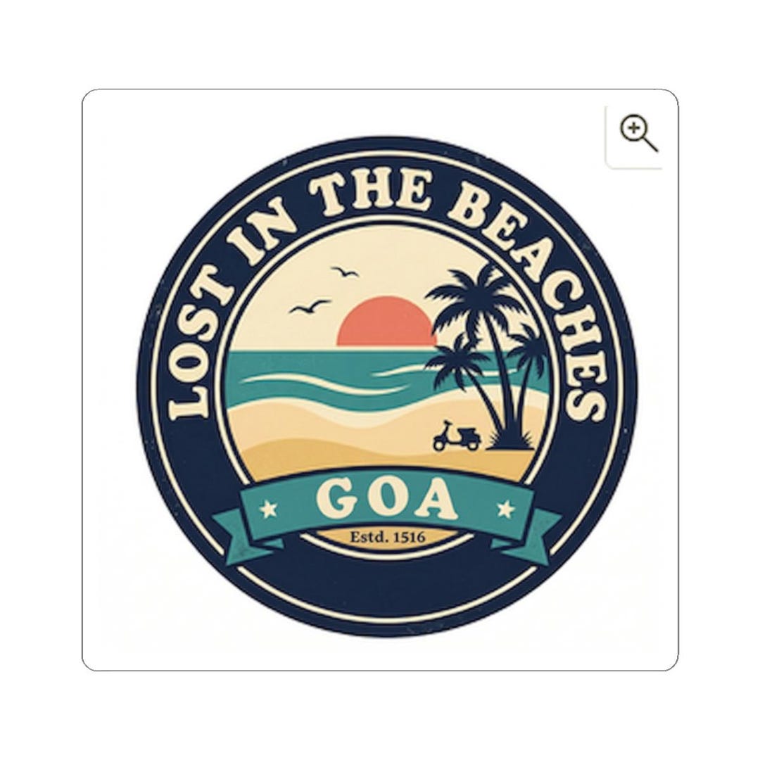 Goa Beach Badge Sticker | 'lost in the Beaches' Round Kiss-cut Sticker ...