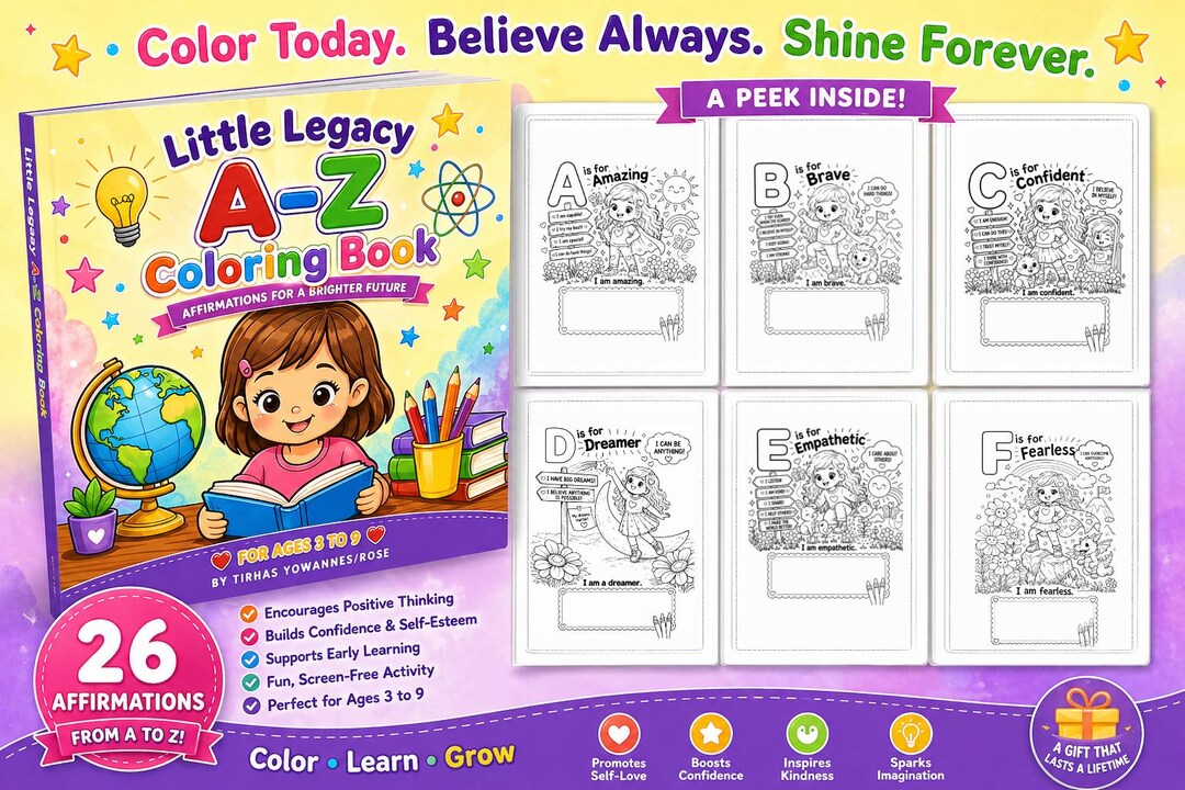 A-Z Affirmation Coloring Book for Kids | Positive Mindset Activity ...