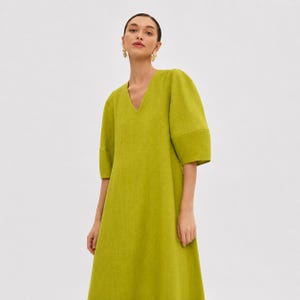 linen shift dress with 3 4 sleeves Drindf Cotton Linen Dress for Women Plus Size 3/4 Sleeve Round Neck Loose Fitting Solid Shift Midi Dresses, Women's, Size: L3, Blue