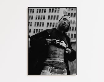 2Pac Smoke Wall Art, Black and White Rap Poster Print, Hip-Hop Icon Wall Decor, Vintage Photography