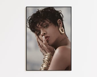 Rihanna Wall Art Print, Vintage Portrait Music Legend Poster, R&B Decor