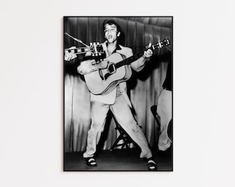Elvis Presley Concert Poster, Black & White Pop Icon Wall Art, Rock and Roll Icon Decor Print
