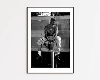 2Pac Vintage Poster Print, Black and White Wall Art, Rap Legend Tupac Print Decor