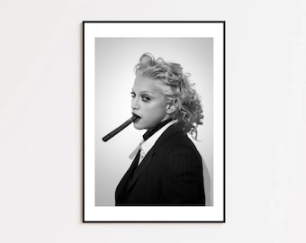 Madonna Cigar Vintage Poster Print, Black and White Portrait Wall Art, Pop Legend Icon Decor