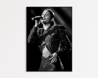 Selena Quintanilla Wall Art Print, Black and White Concert Poster, Music Legend Photo, Tejano Icon Wall Decor, Vintage Stage Photography