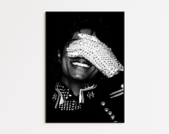 Michael Jackson Poster, Wall Art, Glove Pop Icon Portrait Black & White Art Print Decor