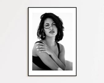 Selena Quintanilla Wall Art Print, Black and White Portrait Poster, Music Legend Icon Decor