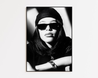 Aaliyah Wall Art Print, Black and White Portrait Poster, Music R&B Legend Icon Decor