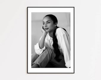 Sade Adu Wall Art, Black and White Portrait Poster Print, Music Legend Decor