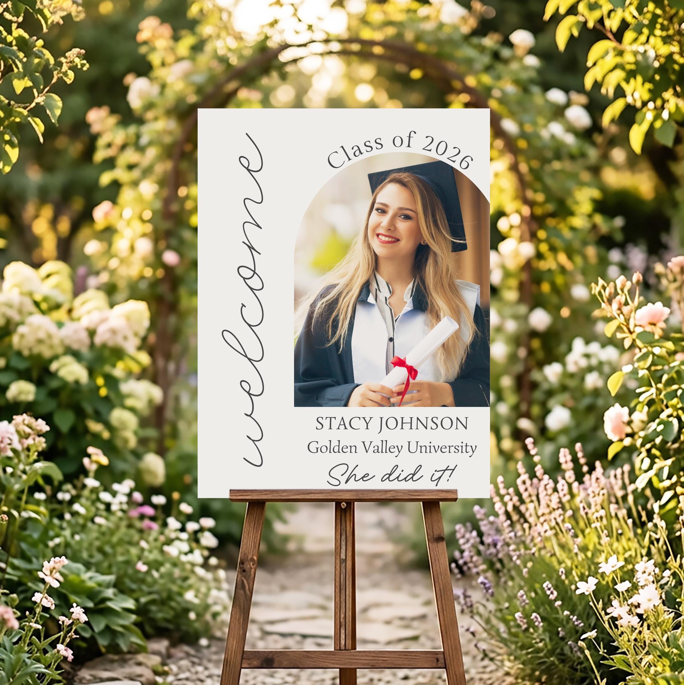 Graduation Sign In Small Minimal Graduation Welcome Sign | Senior Photo Decor | Editable ...