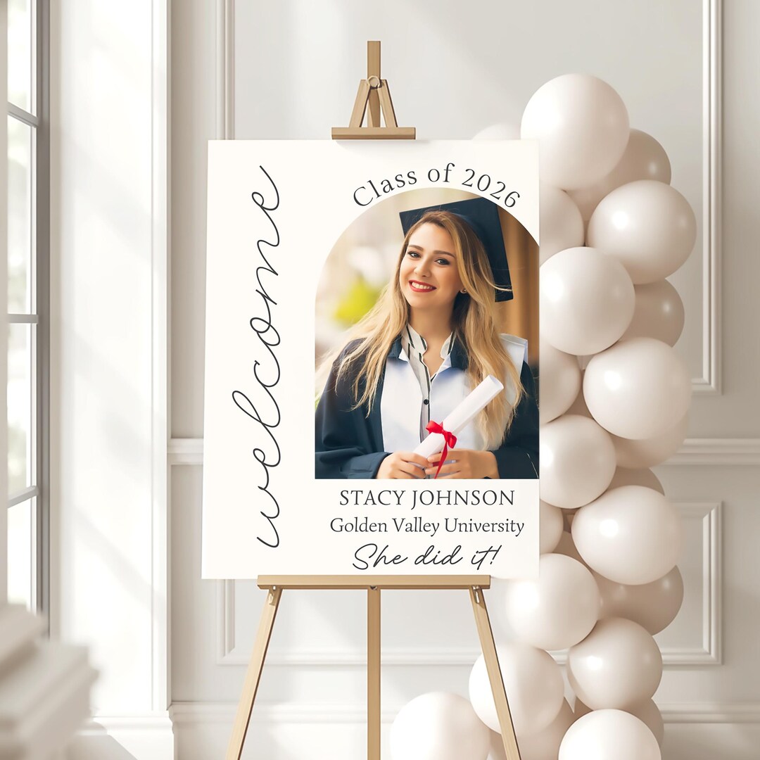 Graduation Sign In Small Minimal Graduation Welcome Sign | Senior Photo Decor | Editable ...