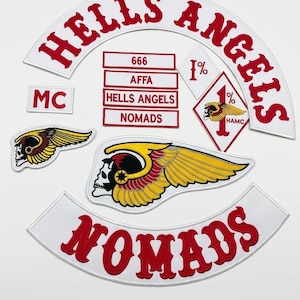 Hells Angels Nomads MC Embroidered Back Patch Set, Biker Vest Skull Wing Motorcycle Rockers