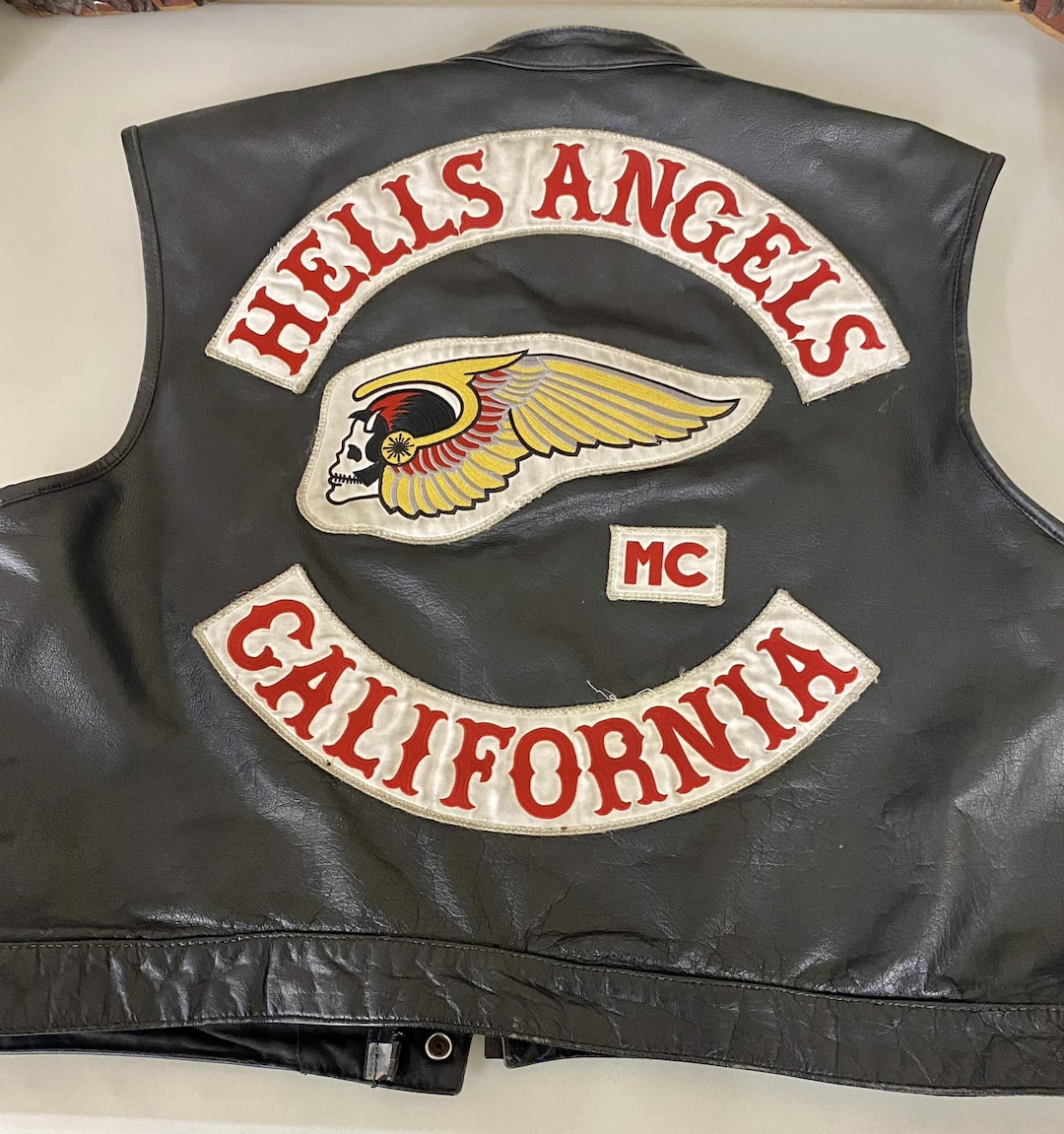 Hells Angels Black Leather Biker Vest | Embroidered Winged Skull ...