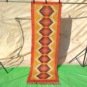 Dywan kilimowy z wełny juty 4 x 12 stóp na zamówienie: kolorowy geometryczny kształt turecki boho, duża powierzchnia, dekoracja do domu i kuchni, dywan boho dhurrie do wnętrz