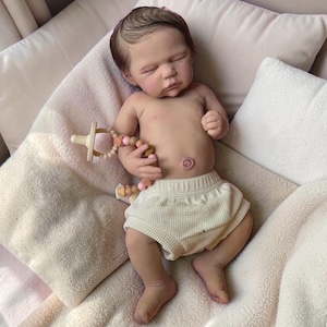 Realistic Reborn Baby Doll Girl, Full Silicone 19.5 Inch Sleeping Newborn with Rooted Mohair Hair Collectible Art Doll