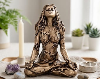Mother Earth Gaia Statue | Resin Goddess Figurine | Healing Chakra Meditation Altar Decor | Boho Zen Desk Buddha Sculpture