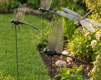 Realistic Dragonfly Garden Stakes | Mosquito Repellent Yard Art | Polistone Outdoor Lawn Decor | Halloween Plant Insert | Art Deco Sculpture