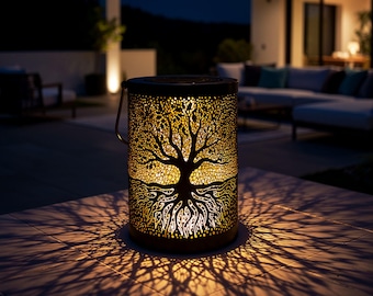 Tree of Life Garden Light | Bronze Solar Hanging Lantern |  Metal Cutout Projection Lamp | Waterproof Patio Decor | Mothers Day Yard Gift