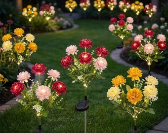 Solar Lotus Flower Pathway Lights | Red, Yellow Silk Blooms, Waterproof Garden Decor