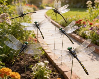 Dragonfly Garden Stakes Set | Realistic Mosquito Repellent Yard Decor | Outdoor Lawn Sculpture | Halloween Thanksgiving Art Deco | 4-12 Set